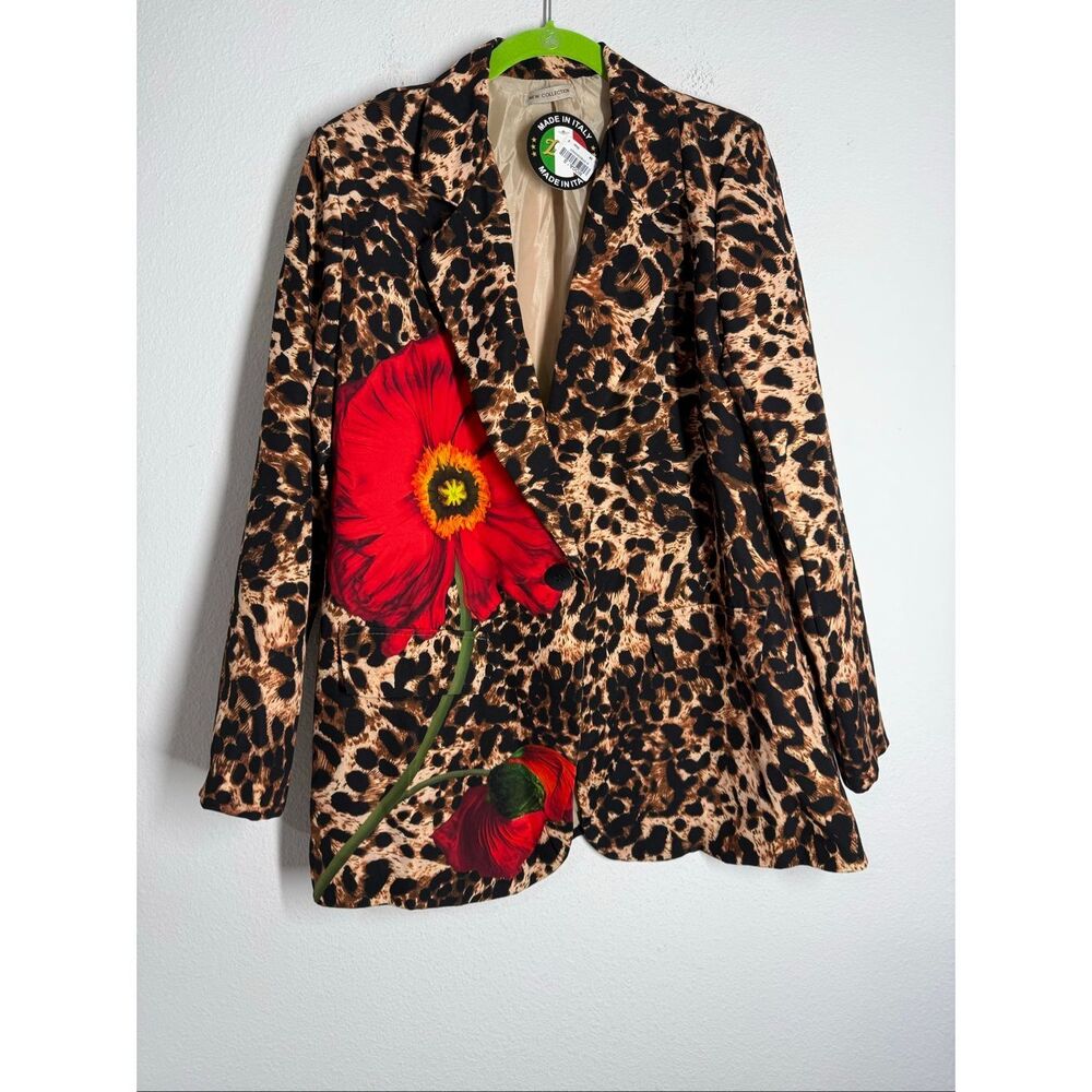 Leopard Print Blazer with Red Floral Appliqué